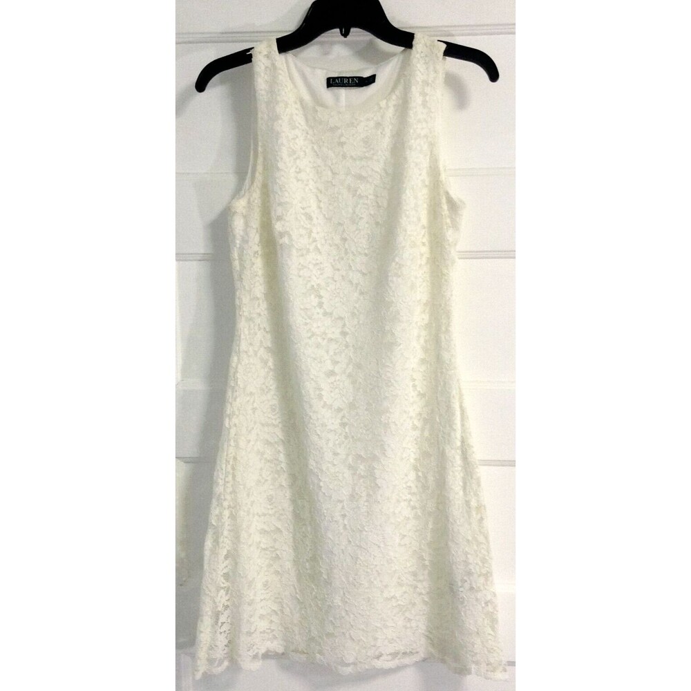 Ralph Lauren Dress Women 10 Ivory Midi Sheath Crochet Lace Romantic Wedding